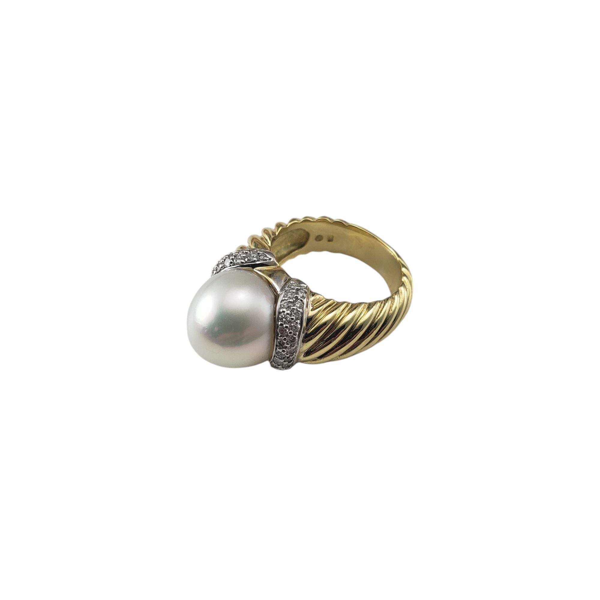 Contemporary David Yurman 18K Yellow Gold Mabe Pearl & Diamond Ring Size 8-8.25 #21013 For Sale