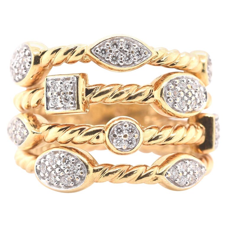 David Yurman 18 Karat Yellow Gold MultiRope Diamond Ring at 1stdibs