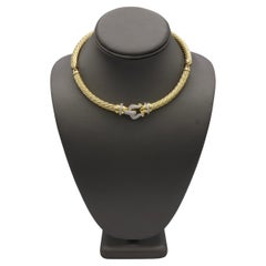 David Yurman 18K Yellow Gold Natural Diamond & Sapphire Buckle Cable Necklace