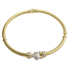 David Yurman 18K Yellow Gold Natural Diamond & Sapphire Buckle Cable Necklace
