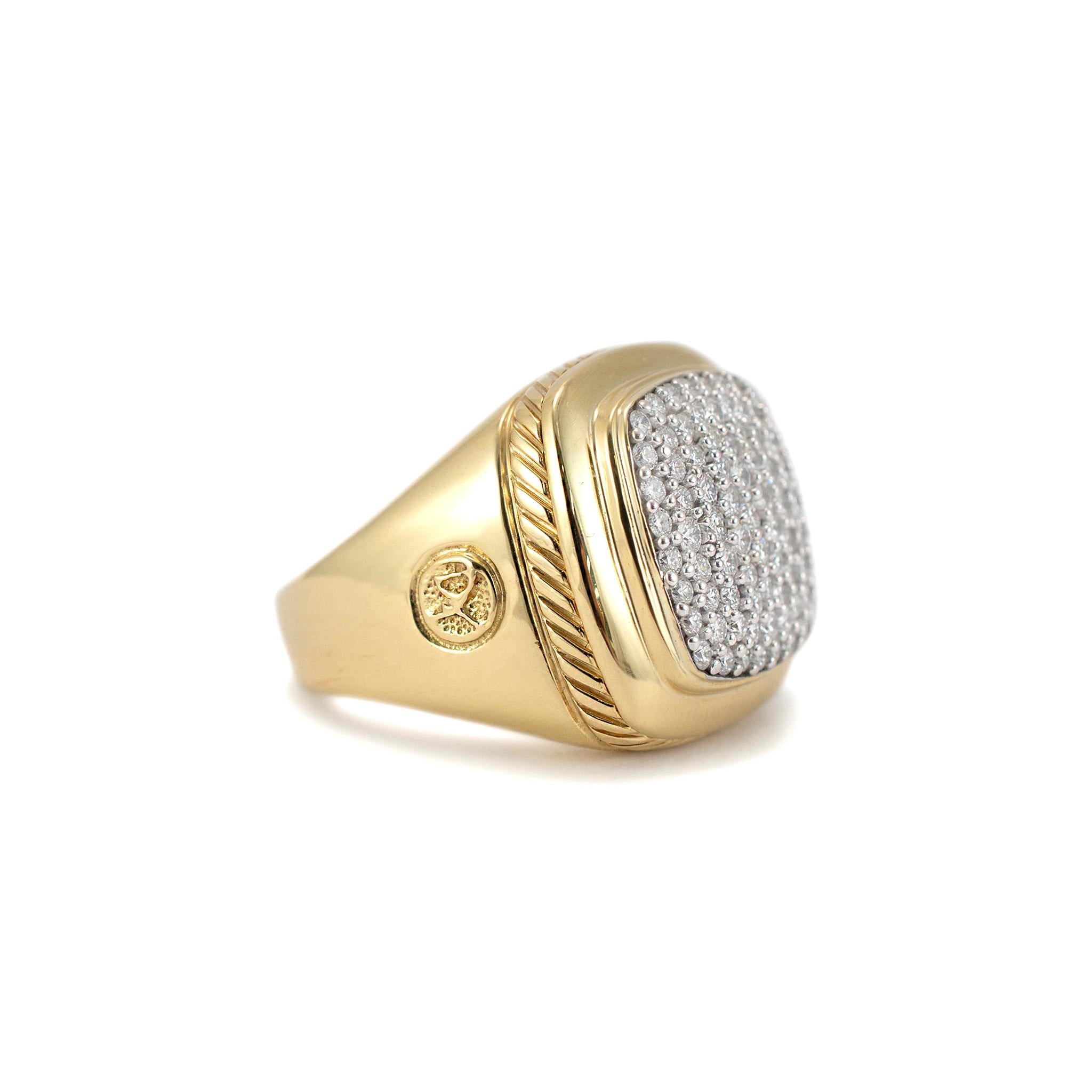 Round Cut David Yurman 18K Yellow Gold Pave Diamond Albion Cocktail Ring