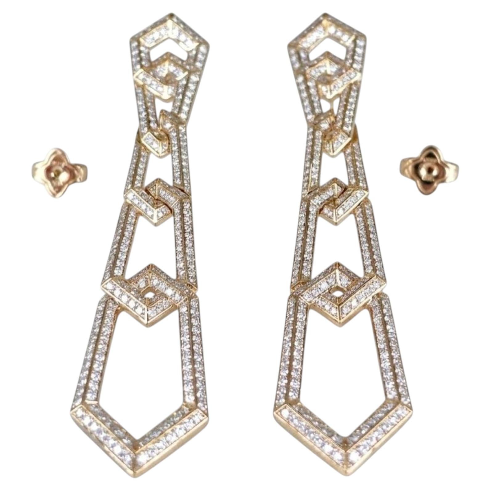 Pre-owned David Yurman 18k Yellow Gold Pav� Diamond Link Drop Earrings