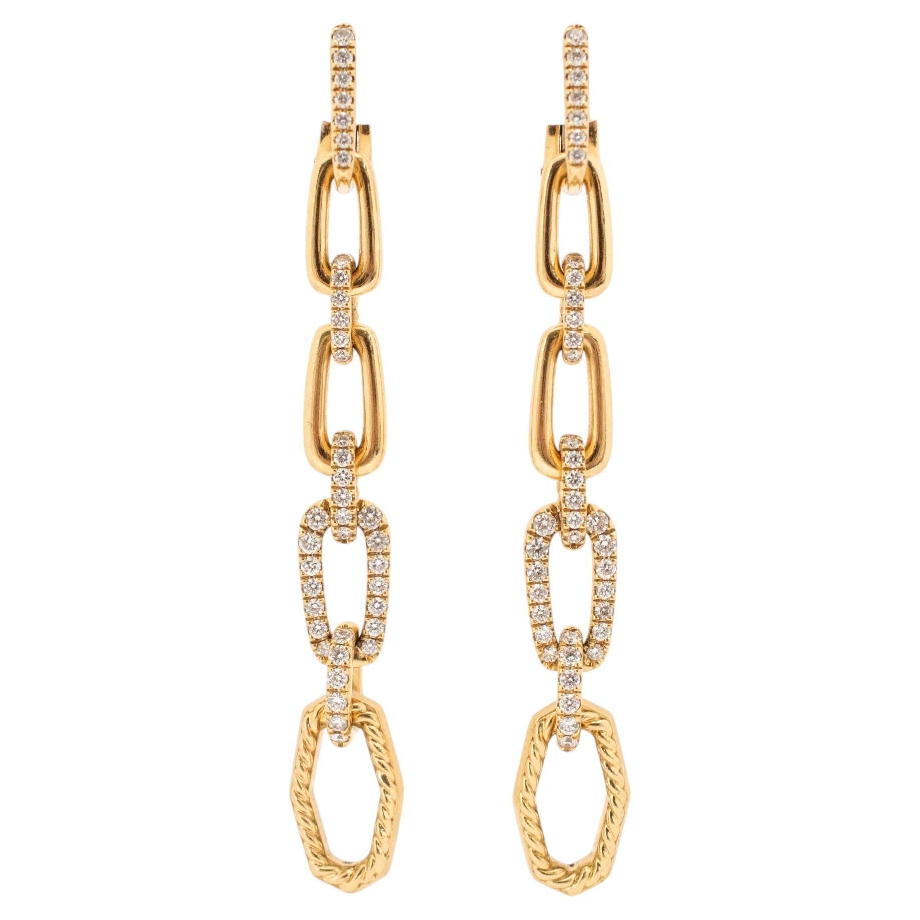 David Yurman Pendientes colgantes de oro amarillo de 18 quilates con pavé de diamantes y eslabones múltiples