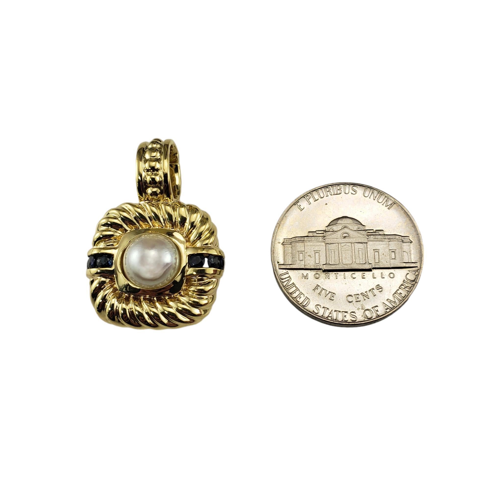 David Yurman 18K Yellow Gold Pearl and Sapphire Enhancer/Pendant #22317 For Sale 1