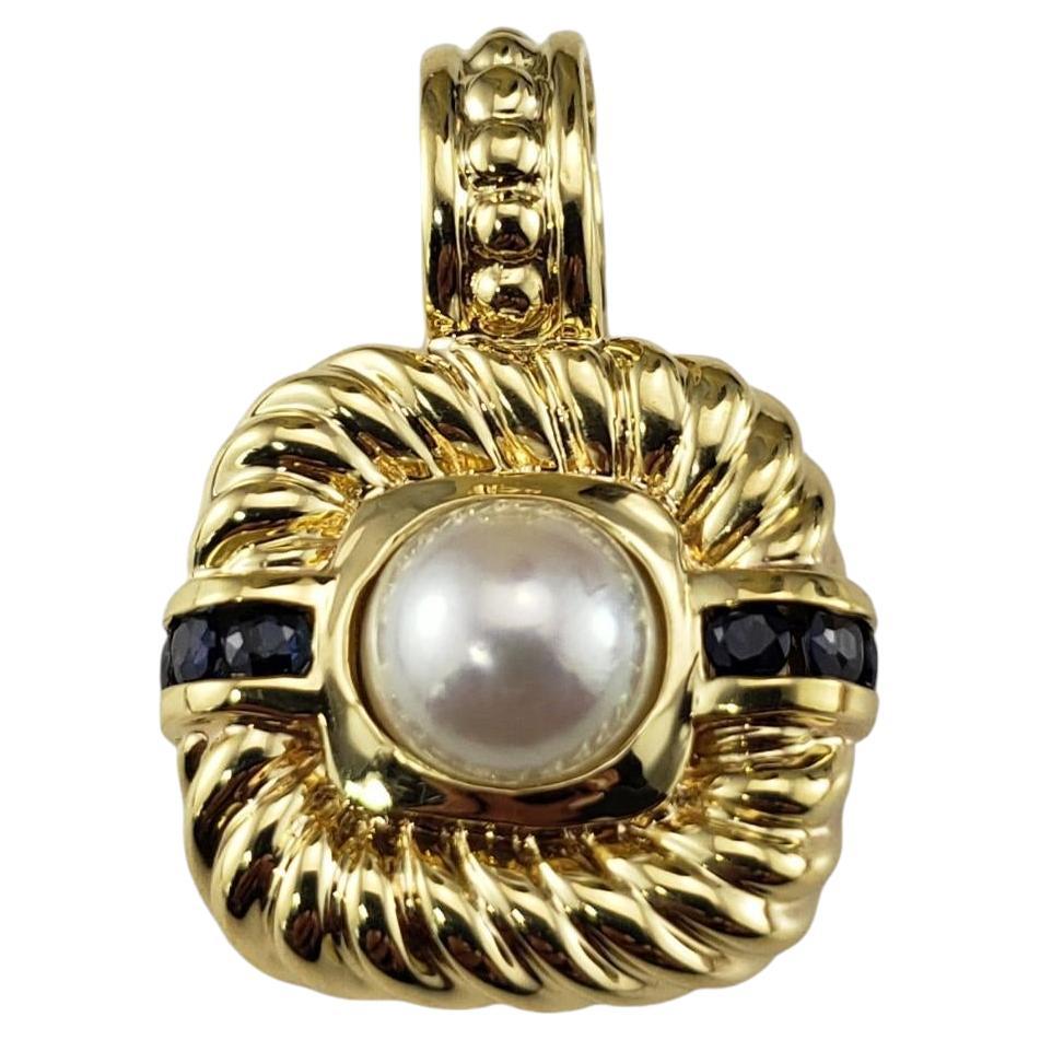 David Yurman 18K Yellow Gold Pearl and Sapphire Enhancer/Pendant #22317 For Sale