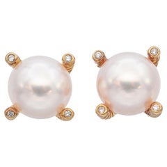 David Yurman 18K Yellow Gold Pearl & Diamond Cable Stud Earrings