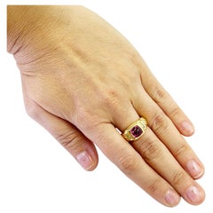 David Yurman 18K Yellow Gold Pink Tourmaline Solitaire Cable Ring