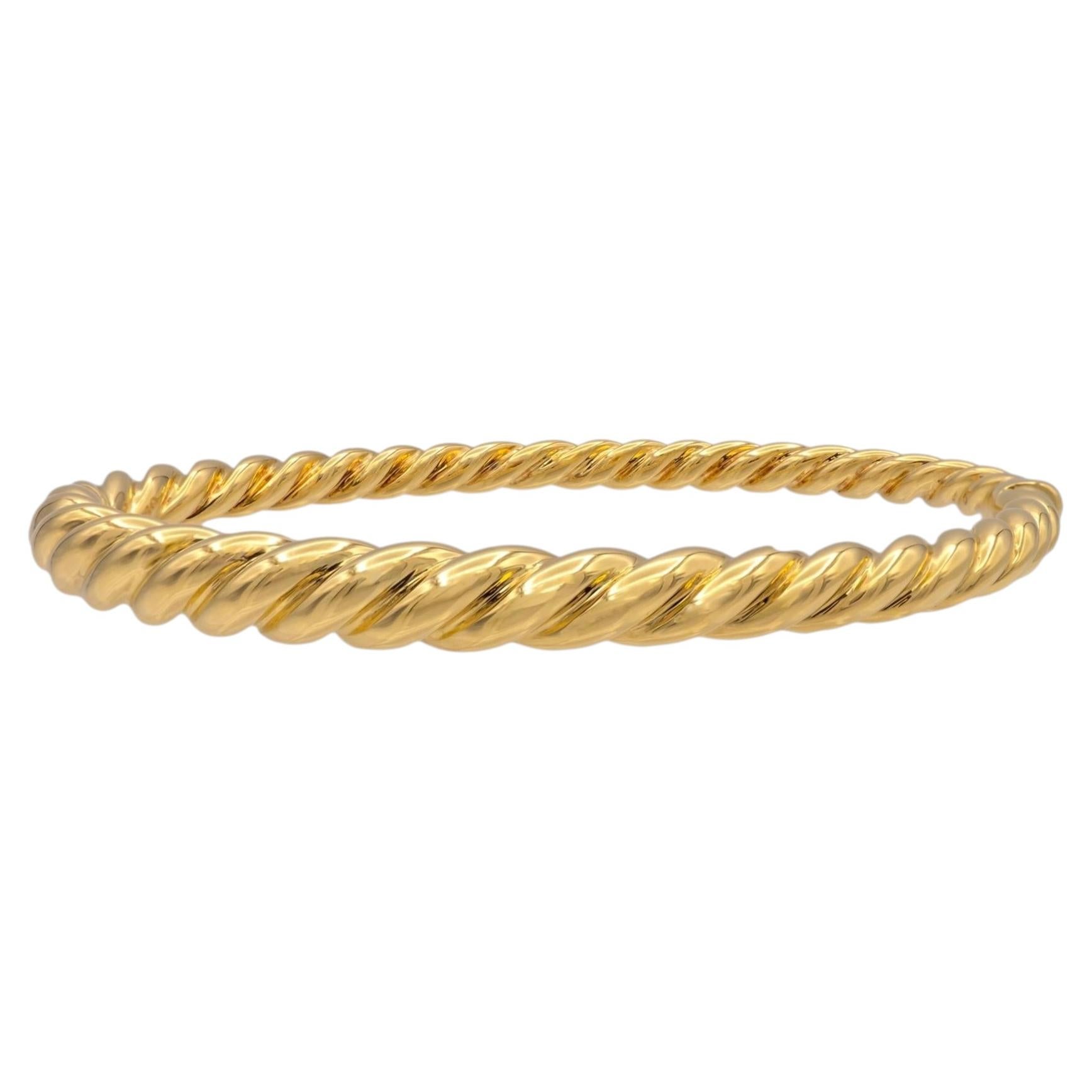 David Yurman 18K Yellow Gold Pure Form hinged Cable Bangle Bracelet 7mm
