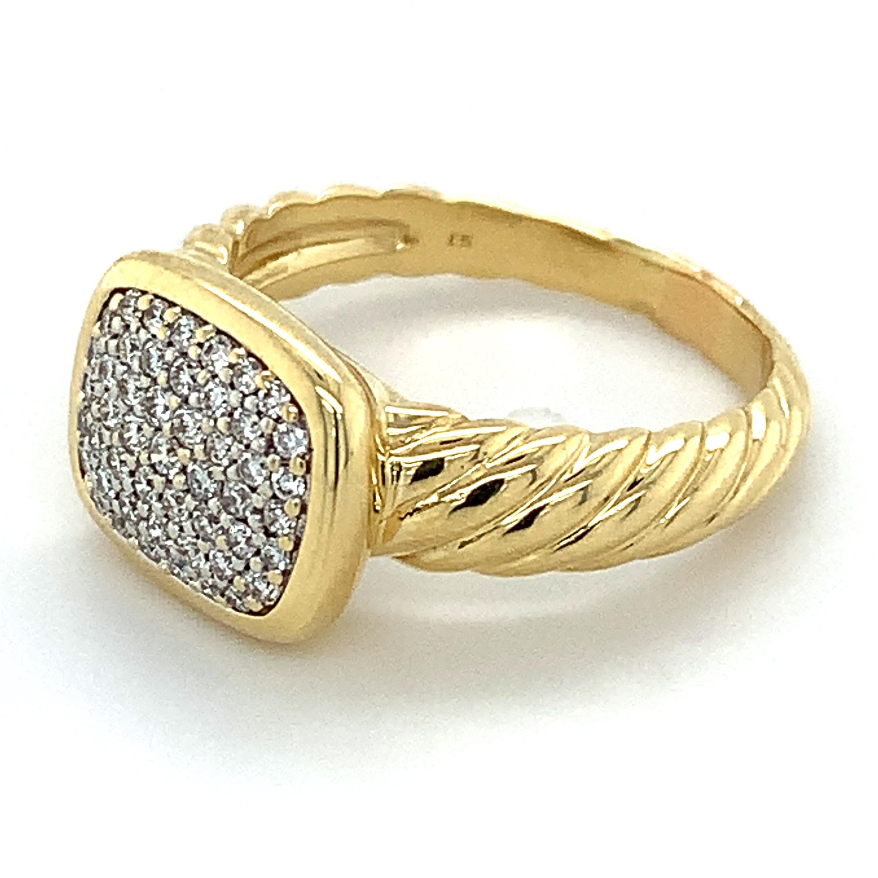 David Yurman 18k Yellow Gold Round Diamond Pave Noblesse Cable Ring 4