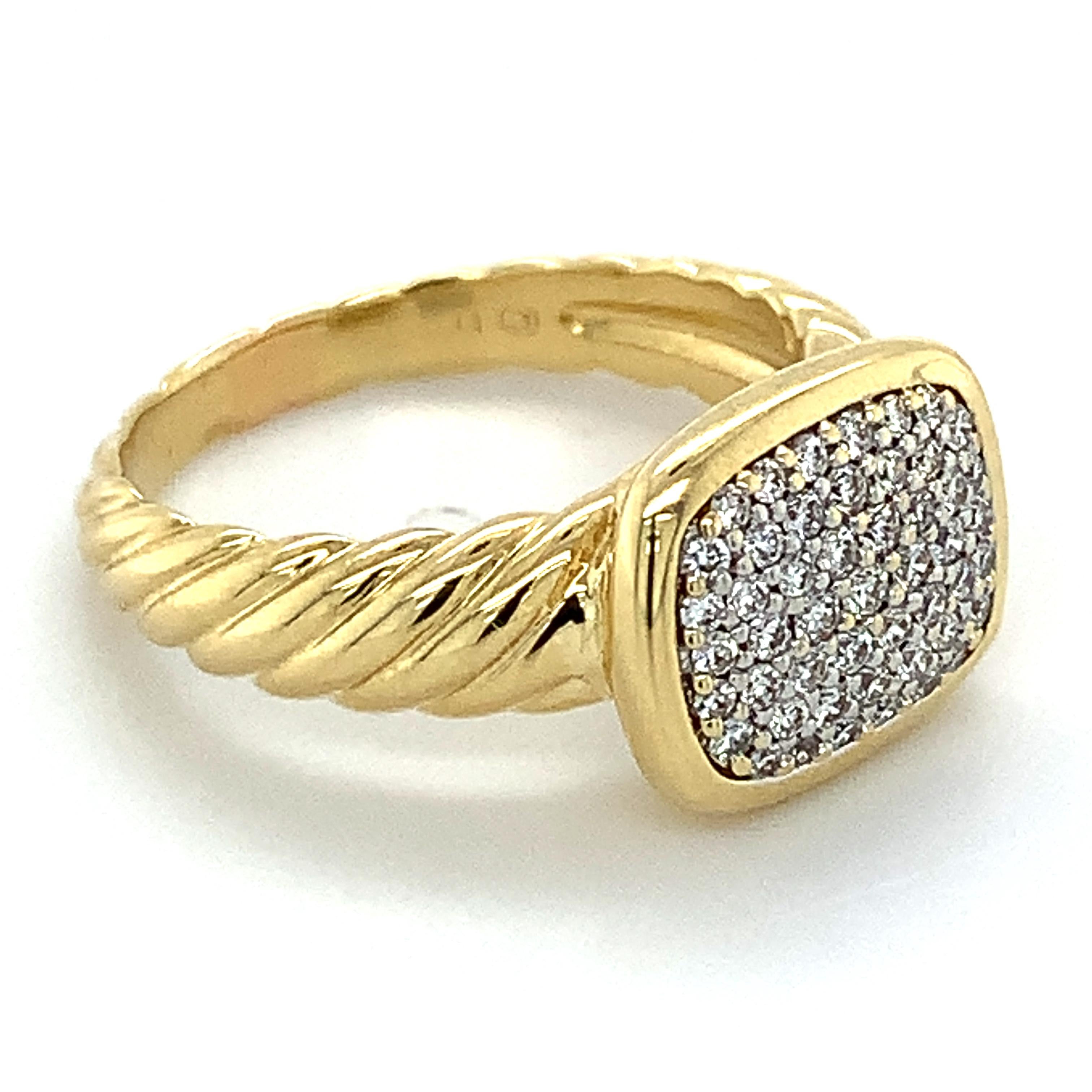 Round Cut David Yurman 18k Yellow Gold Round Diamond Pave Noblesse Cable Ring