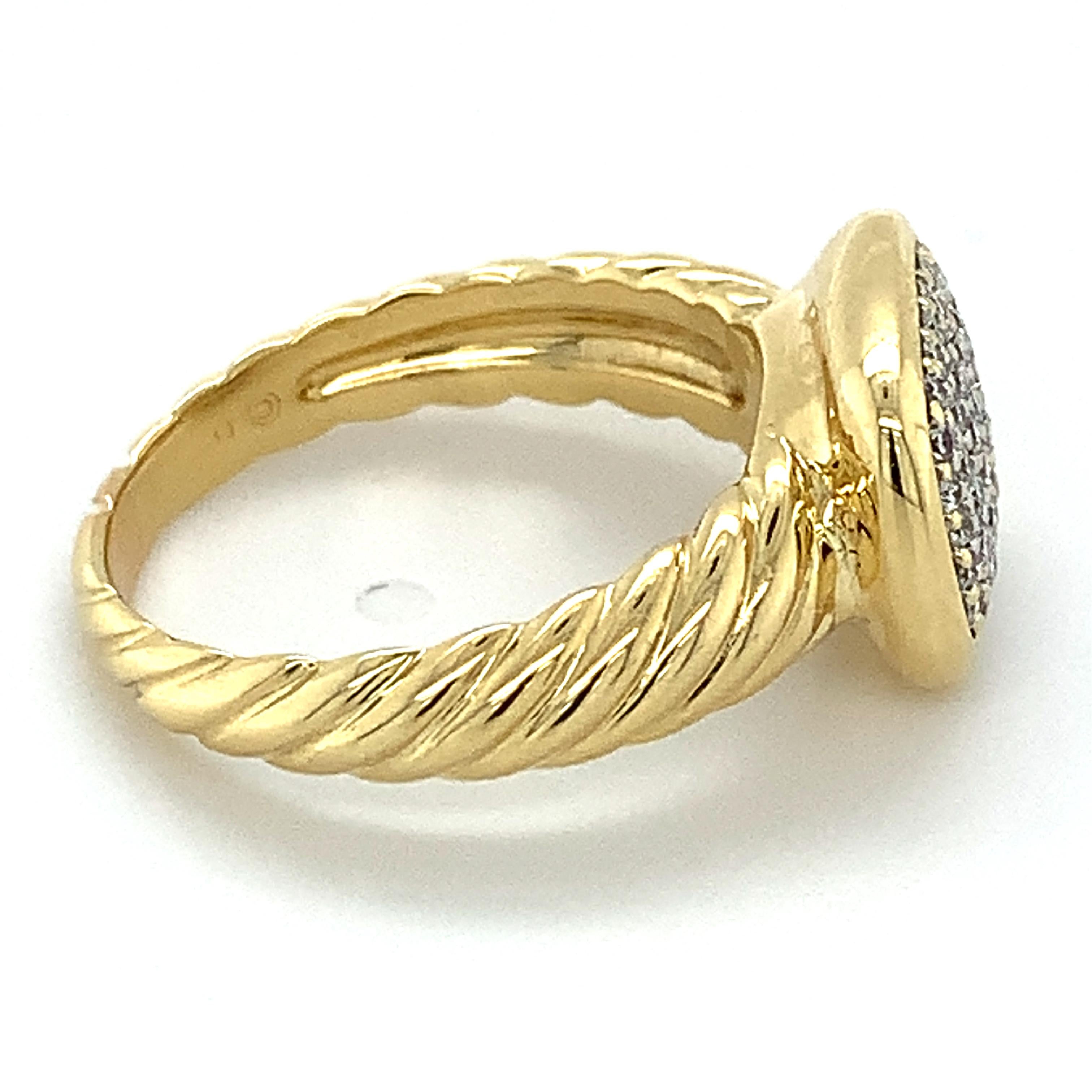 David Yurman 18k Yellow Gold Round Diamond Pave Noblesse Cable Ring In Excellent Condition In Montgomery, AL