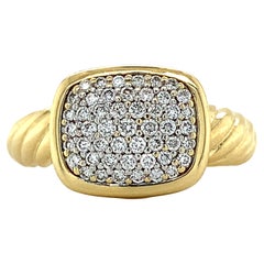 David Yurman 18k Yellow Gold Round Diamond Pave Noblesse Cable Ring