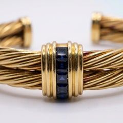 David Yurman 18k Yellow Gold Sapphire Cable Cuff Bracelet