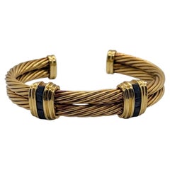David Yurman 18k Yellow Gold Sapphire Cable Cuff Bracelet