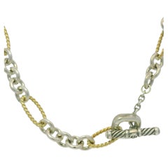 David Yurman 18k Yellow Gold & Silver Cable-Link Toggle Necklace In Stock
