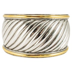 David Yurman 18K Yellow Gold Silver Two-Tone Sculpted Cable Cuff Bangle Bracelet