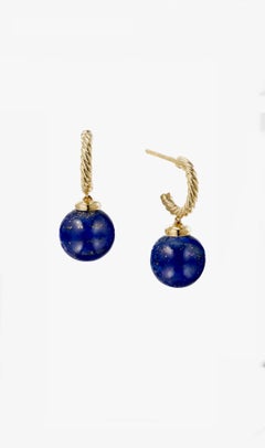 David Yurman, pendants d'oreilles sphères Solari en or jaune 18 carats et lapis Luzuli