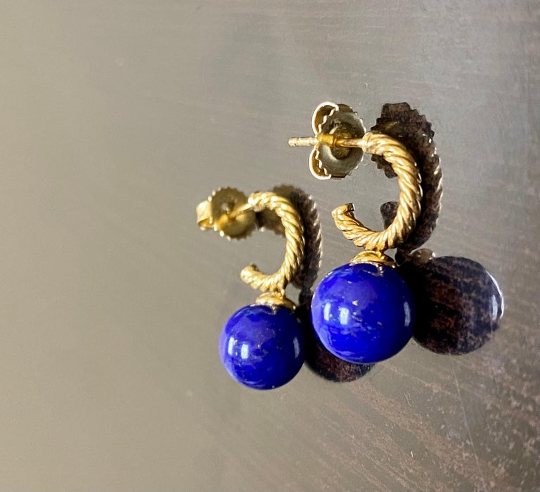 David Yurman 18K Yellow Gold Solari Lapis Luzuli Sphere Hoop Drop