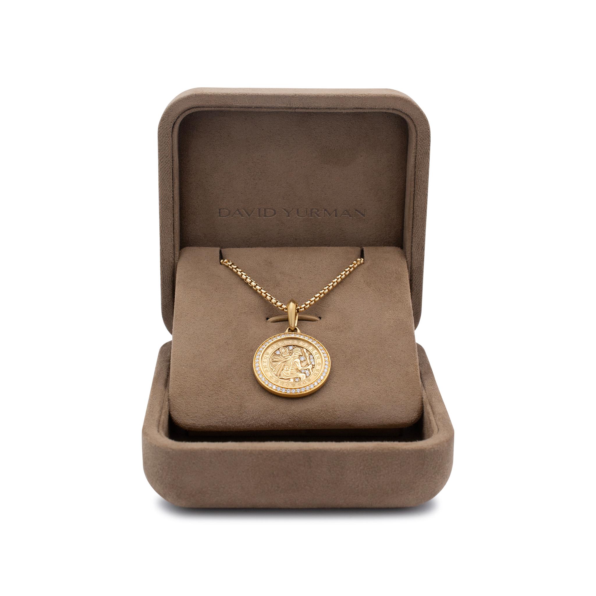 David Yurman, collier pendentif St. Christopher Amulet en or jaune 18 carats et diamants 3