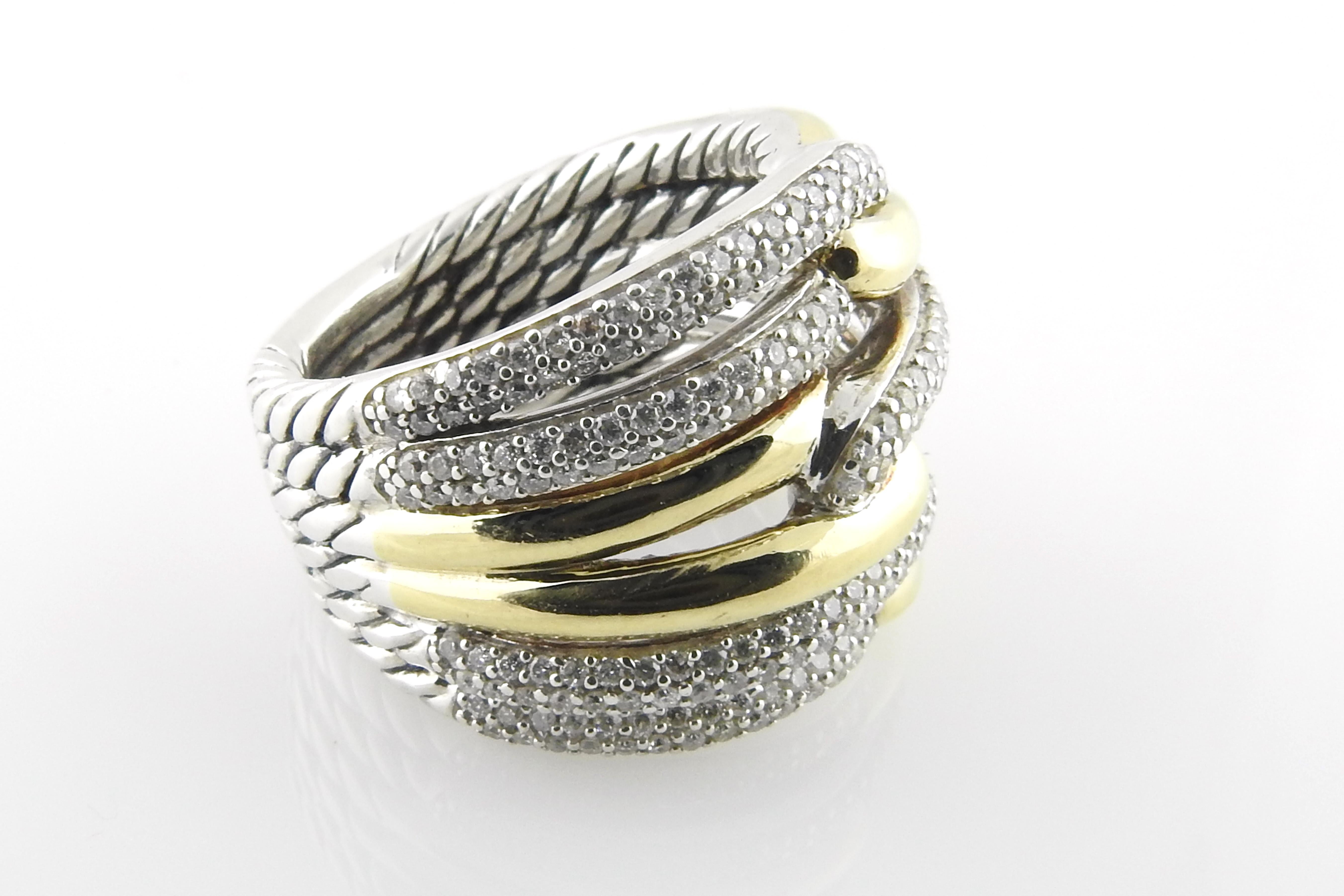 David Yurman 18 Karat Gelbgold Sterling Diamant Dreifachschleifen-Labyrinth-Ring Box Damen im Angebot