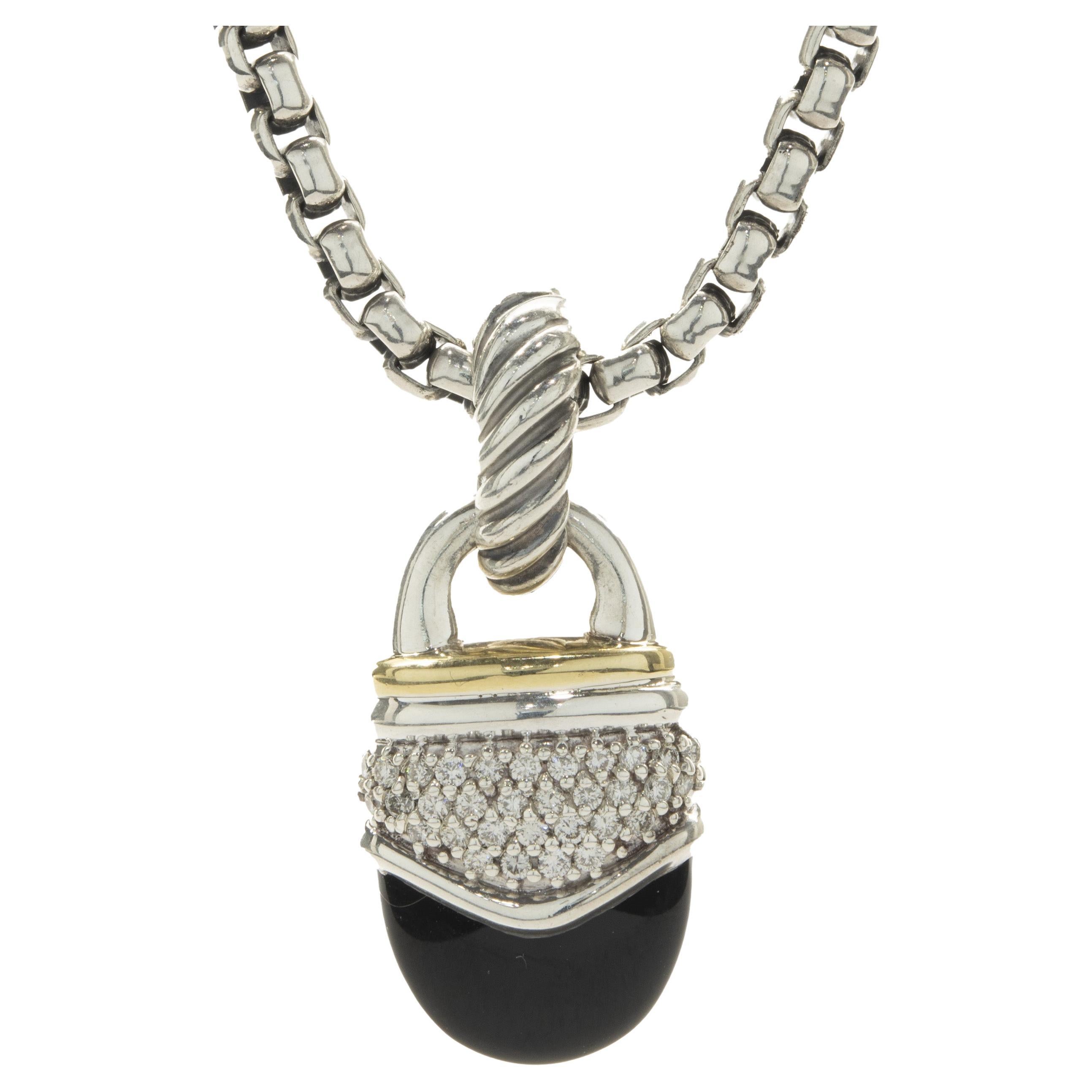 David Yurman 18k Yellow Gold & Sterling Silver Black Onyx and Diamond Necklace