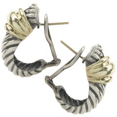David Yurman 18k Yellow Gold & Sterling Silver Cable Shrimp Huggie Hoop Earrings