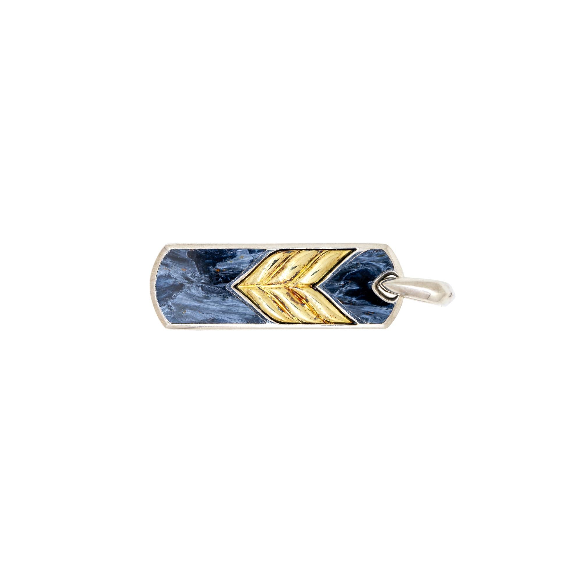 David Yurman 18k Yellow Gold & Sterling Silver Dog Tag Pendant In Excellent Condition In Boca Raton, FL