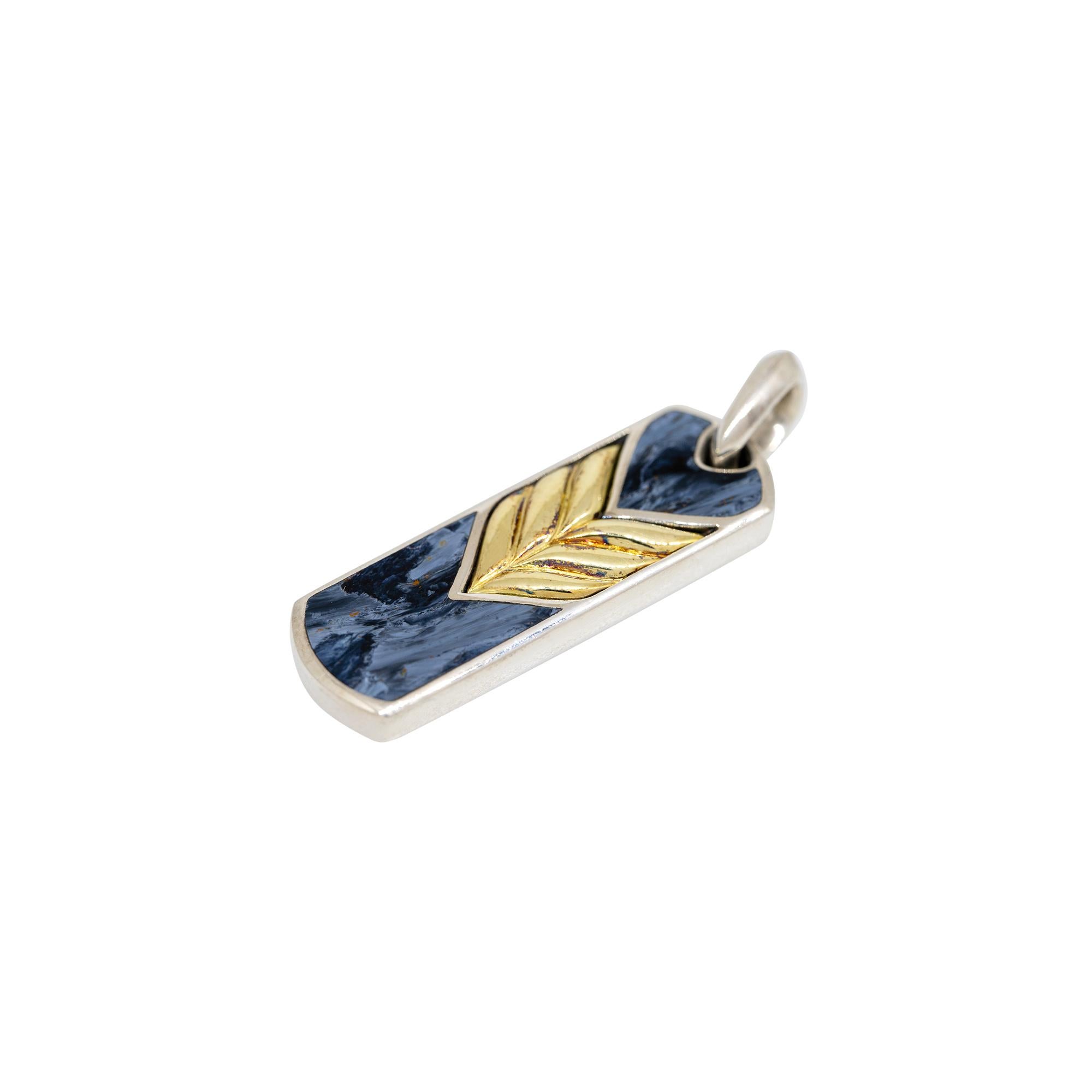 Women's or Men's David Yurman 18k Yellow Gold & Sterling Silver Dog Tag Pendant
