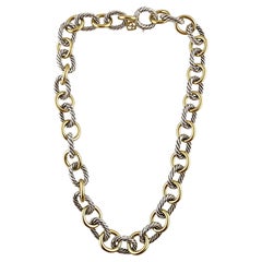 David Yurman 18K Yellow Gold & Sterling Silver Oval Chain Link Necklace #19784