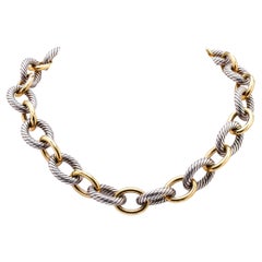 David Yurman 18k Yellow Gold Sterling Silver Oval Link Chain Necklace