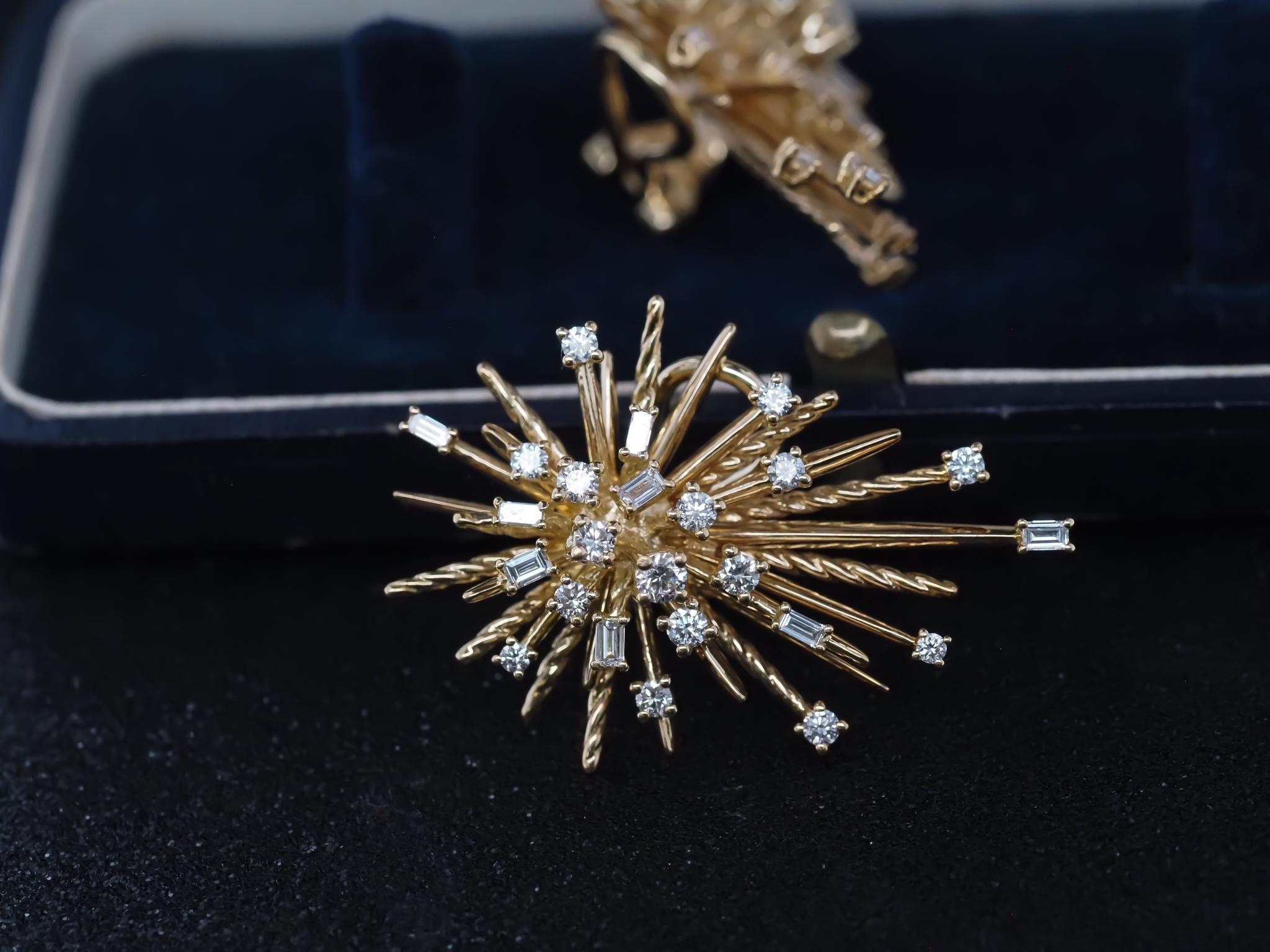 Baguette Cut David Yurman 18K Yellow Gold Supernova Diamond Earrings XL Size