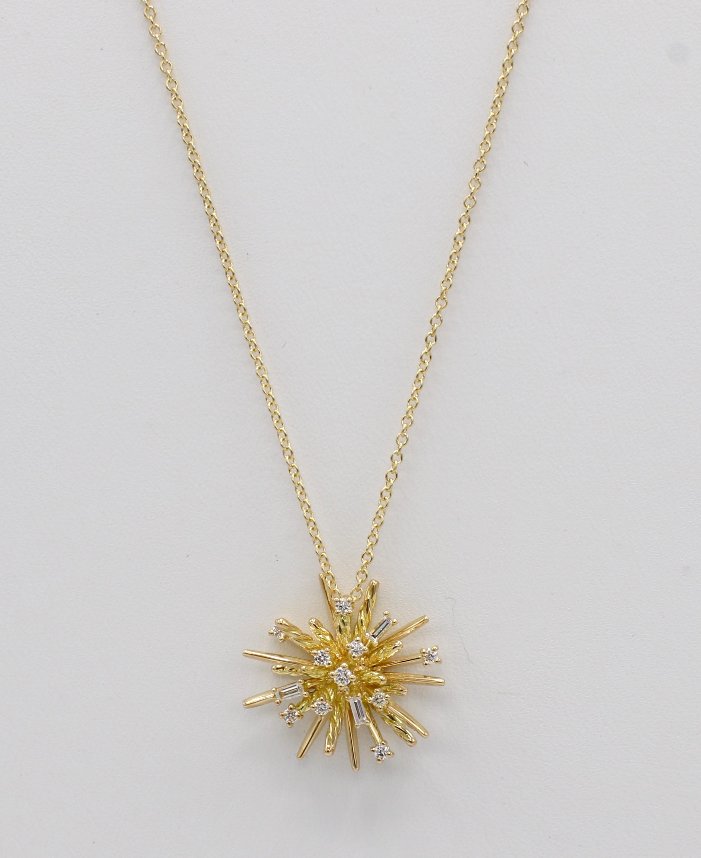 David Yurman 18K Yellow Gold Supernova Diamond Small Pendant Necklace 

Metal: 18k yellow gold
Weight: 4.41 grams
Diamonds: Approx. 0.17 CTW G VS 
Pendant measures 17 x 17.5mm 
Chain is 18