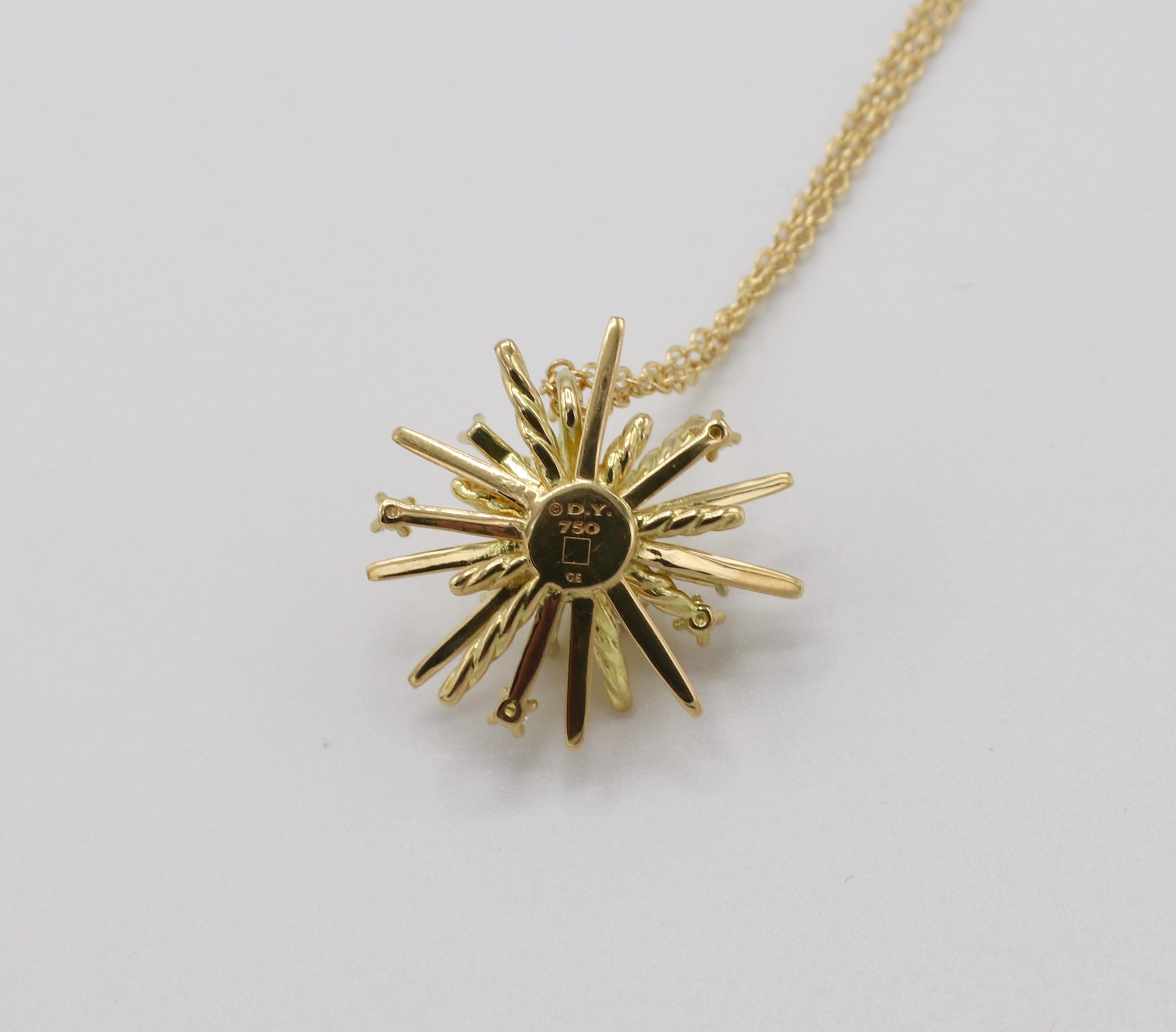 Modern David Yurman 18 Karat Yellow Gold Supernova Diamond Small Pendant Necklace