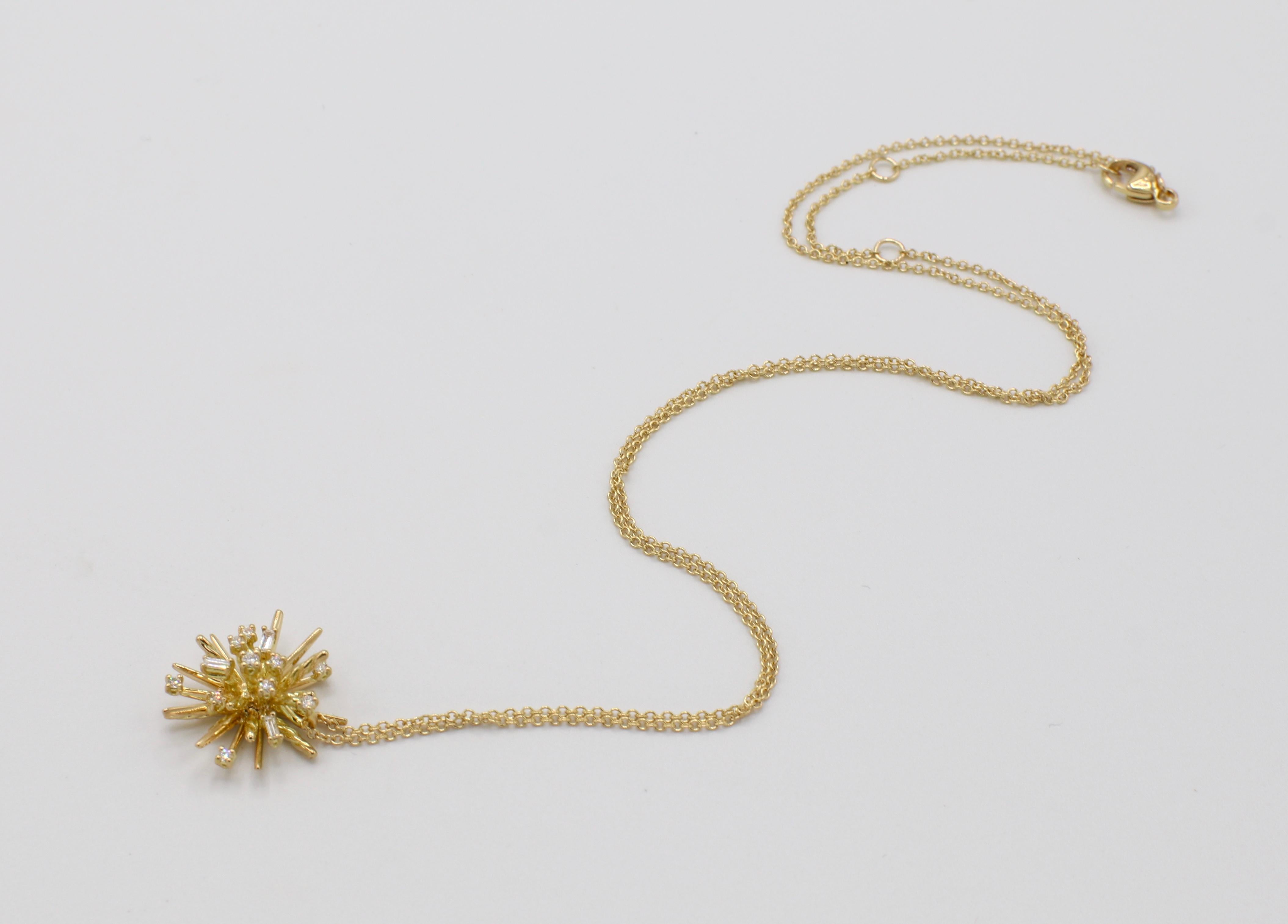 Round Cut David Yurman 18 Karat Yellow Gold Supernova Diamond Small Pendant Necklace
