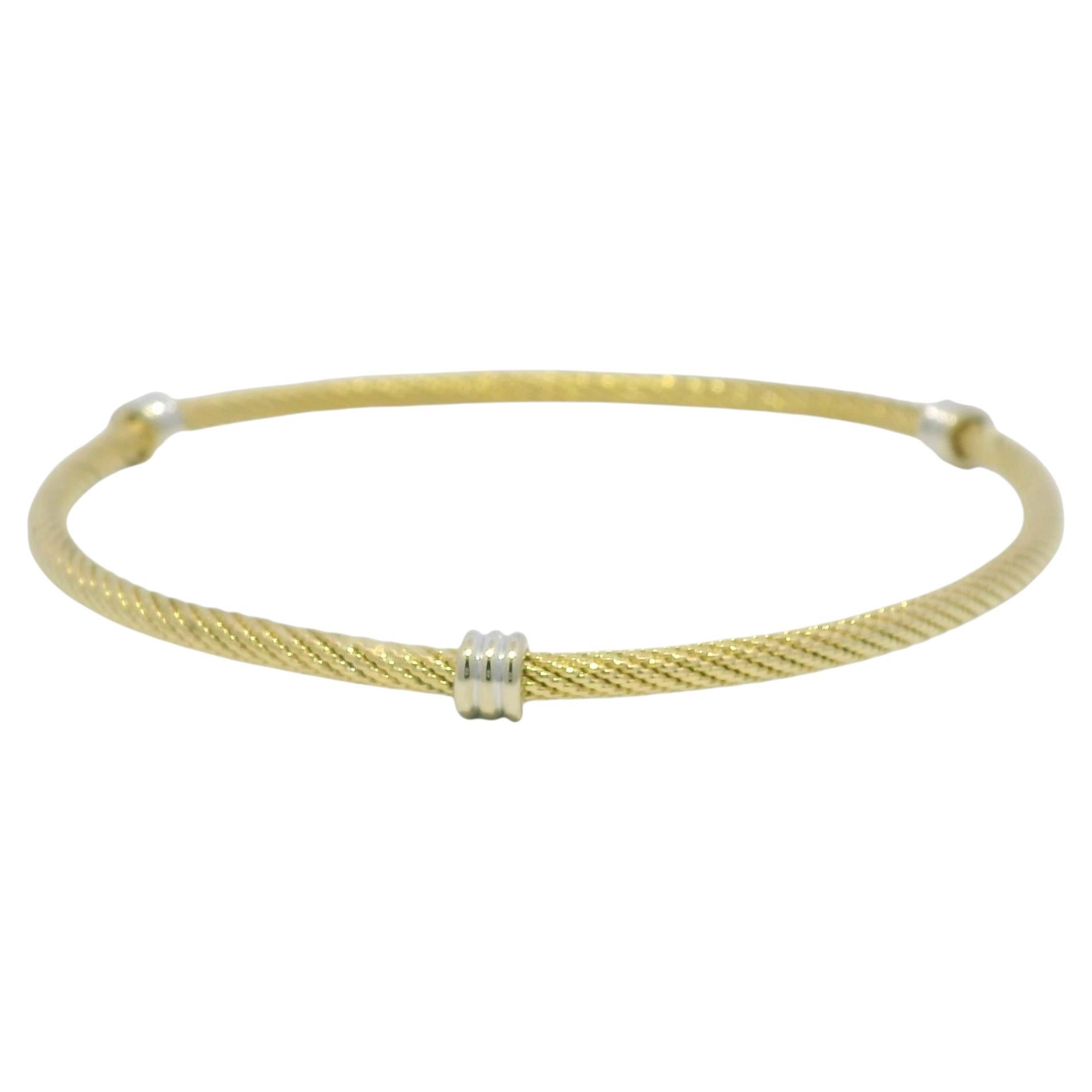 David Yurman 18K Yellow Gold Three Station Narrow Bangle Bracelet In Stock