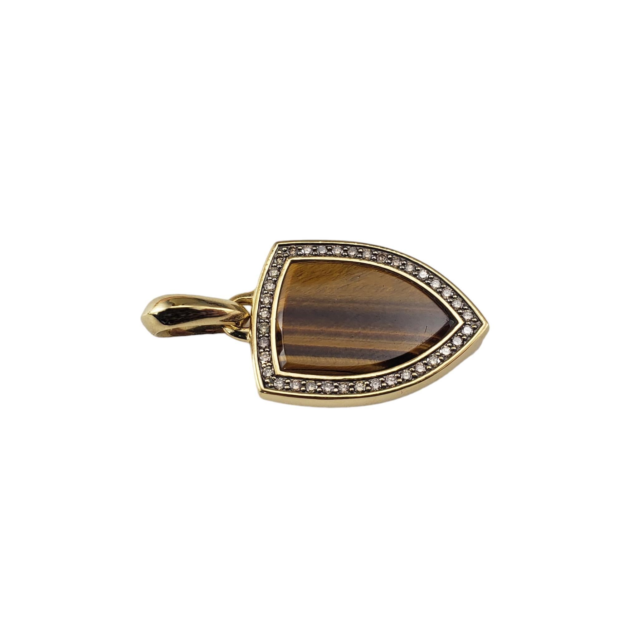 Brilliant Cut David Yurman 18K Yellow Gold Tiger's Eye & Diamond Shield Amulet Pendant #17994