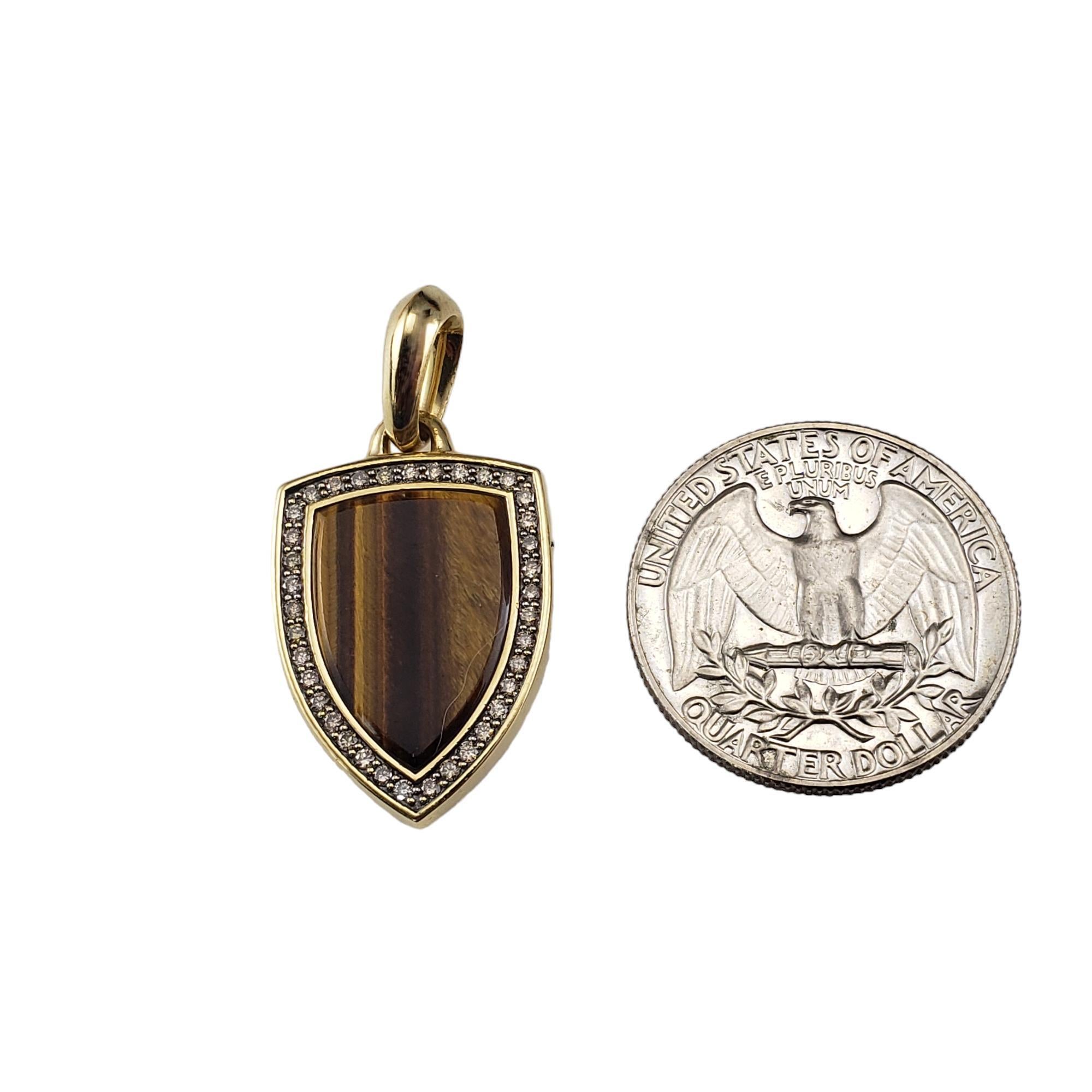 David Yurman 18K Yellow Gold Tiger's Eye & Diamond Shield Amulet Pendant #17994 1