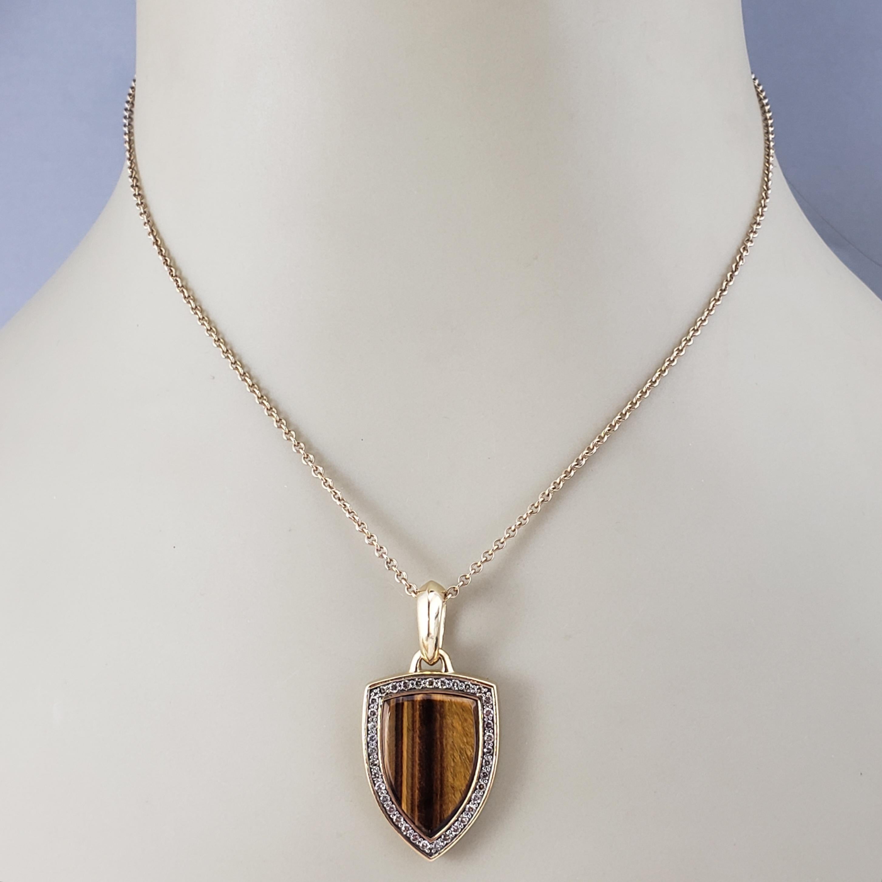David Yurman 18K Yellow Gold Tiger's Eye & Diamond Shield Amulet Pendant #17994 2