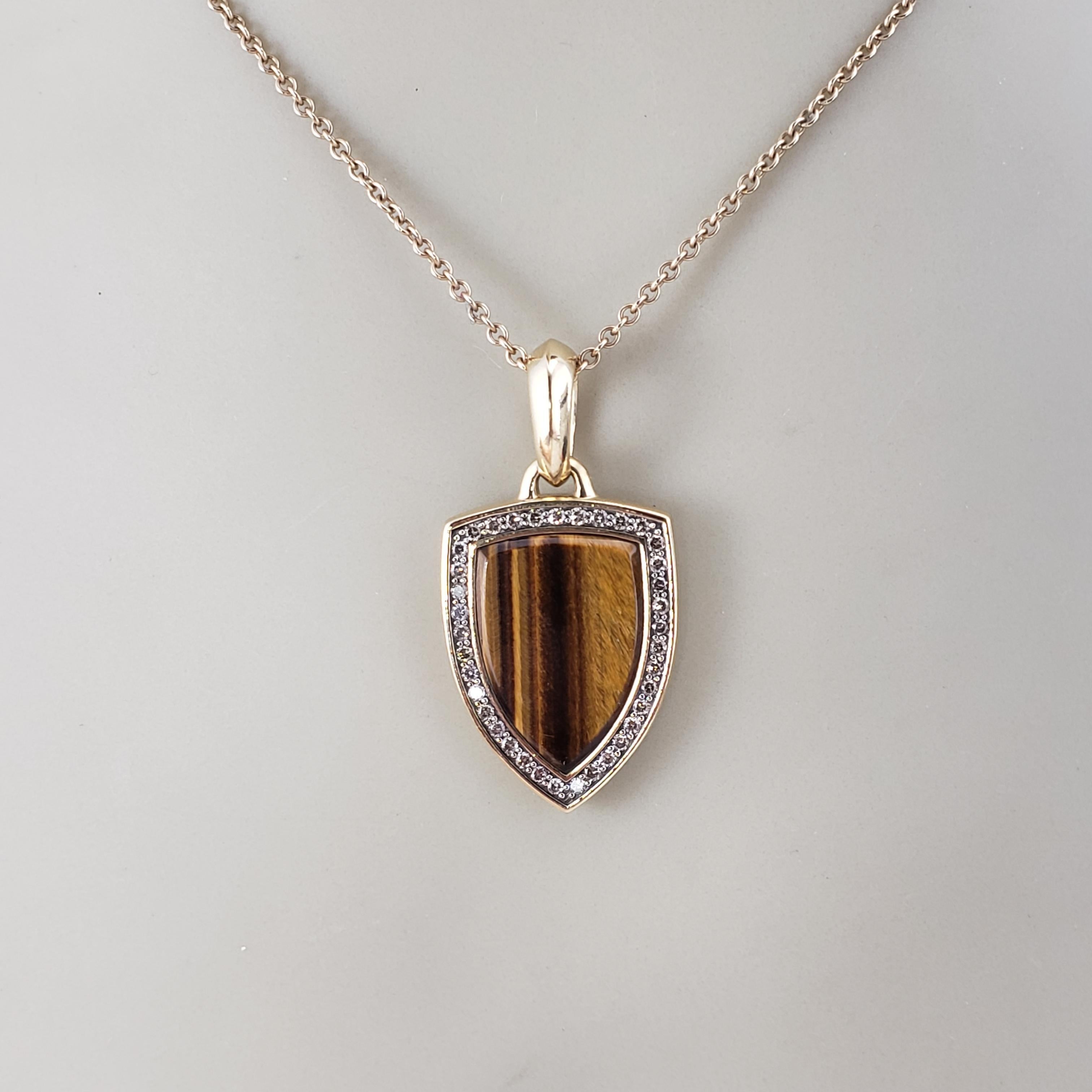 David Yurman 18K Yellow Gold Tiger's Eye & Diamond Shield Amulet Pendant #17994 3