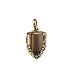David Yurman 18K Yellow Gold Tiger's Eye & Diamond Shield Amulet Pendant #17994