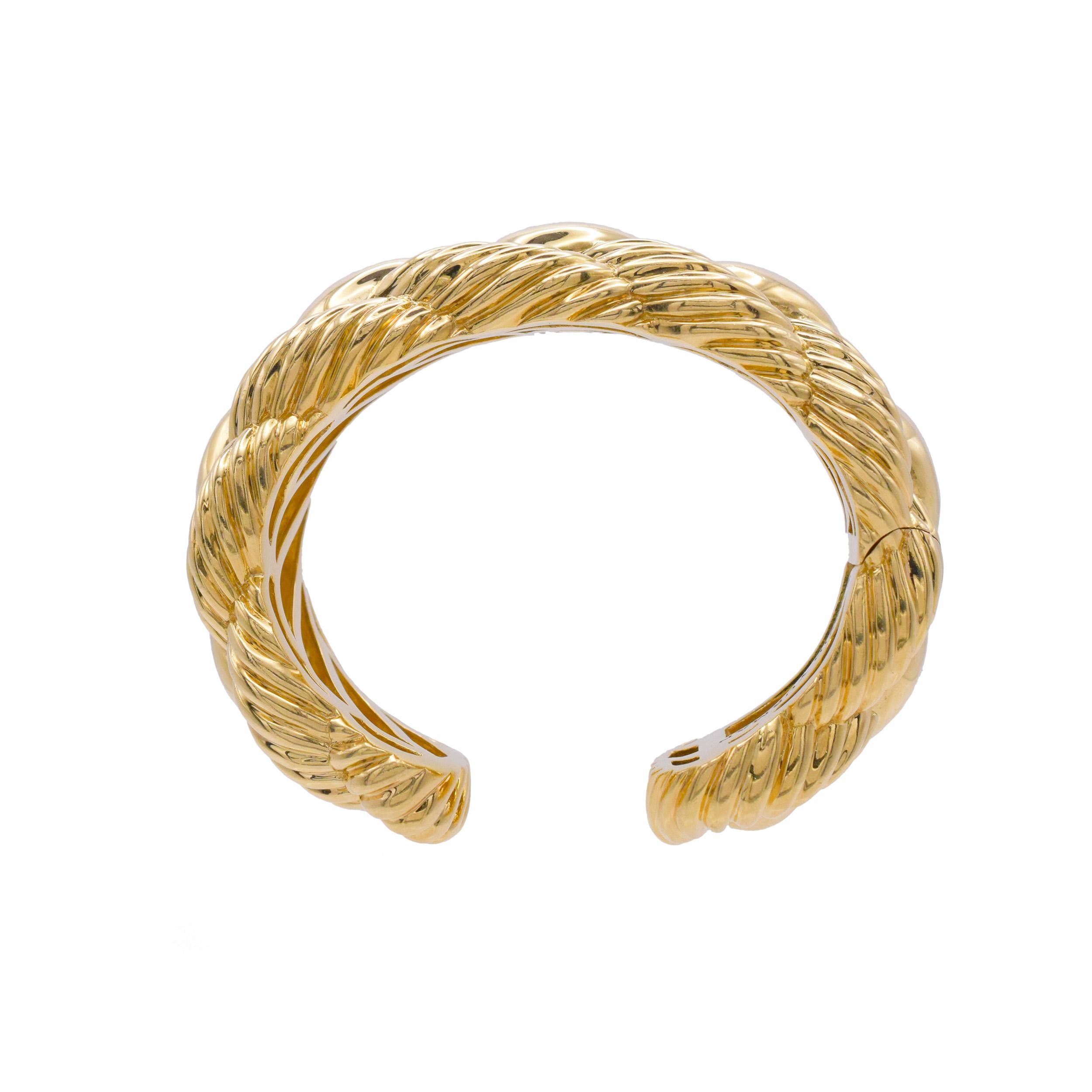 David Yurman 18k Yellow Gold Wide Woven Cable Cuff Bracelet. For Sale 5