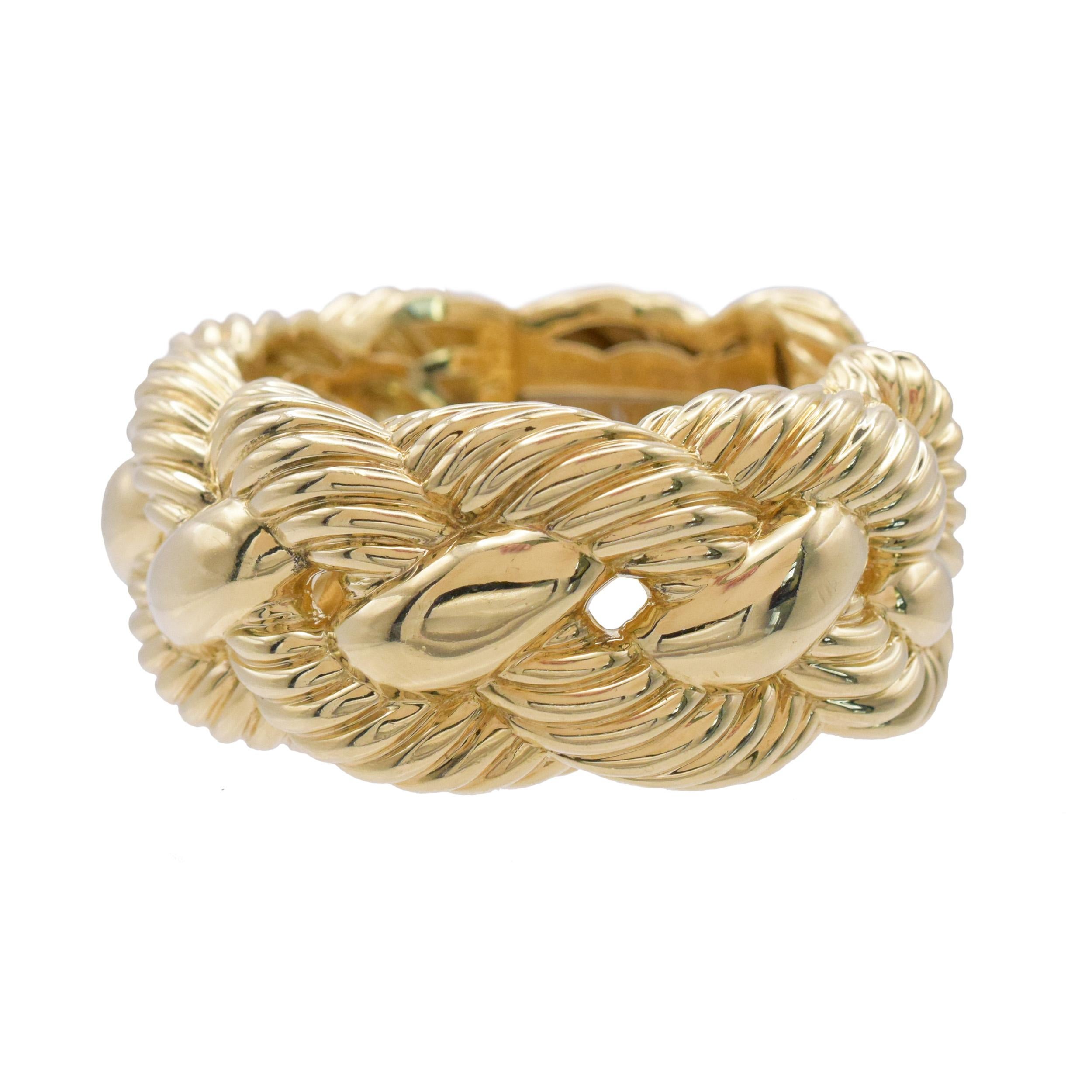 Women's David Yurman 18k Yellow Gold Wide Woven Cable Cuff Bracelet. For Sale