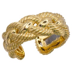 Breites gewebtes Kabel-Manschettenarmband von David Yurman aus 18 Karat Gelbgold.