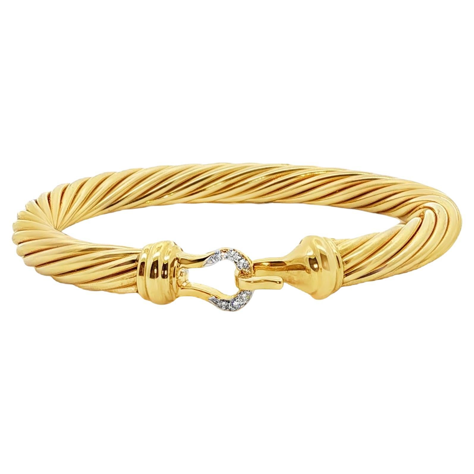 David Yurman 18K YG Diamond Cable Bangle Bracelet 7mm 6 1/2 inches en vente