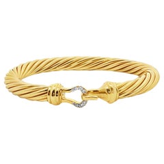 David Yurman 18K YG Diamond Cable Bangle Bracelet 7mm 6 1/2 inches