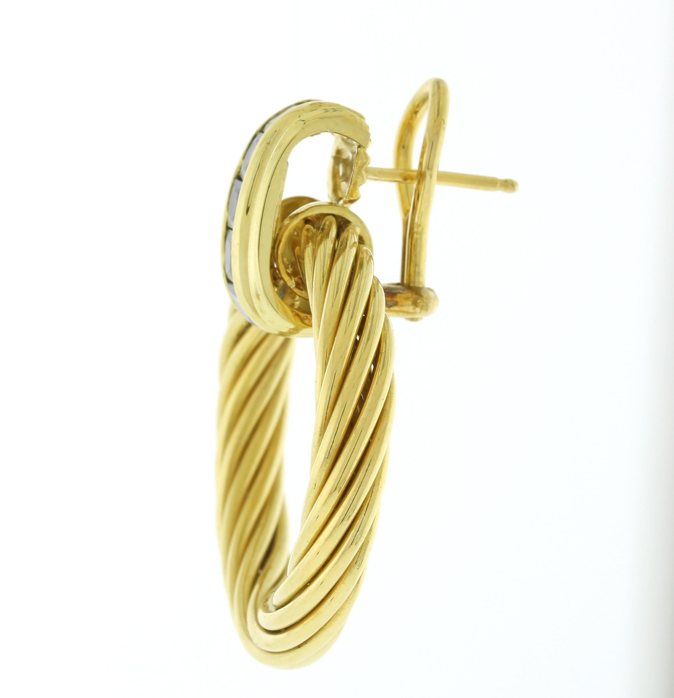 David Yurman 18kt Gold und Saphir-Türgriff-Ohrringe mit abnehmbaren Ohrringen  (Carréeschliff) im Angebot