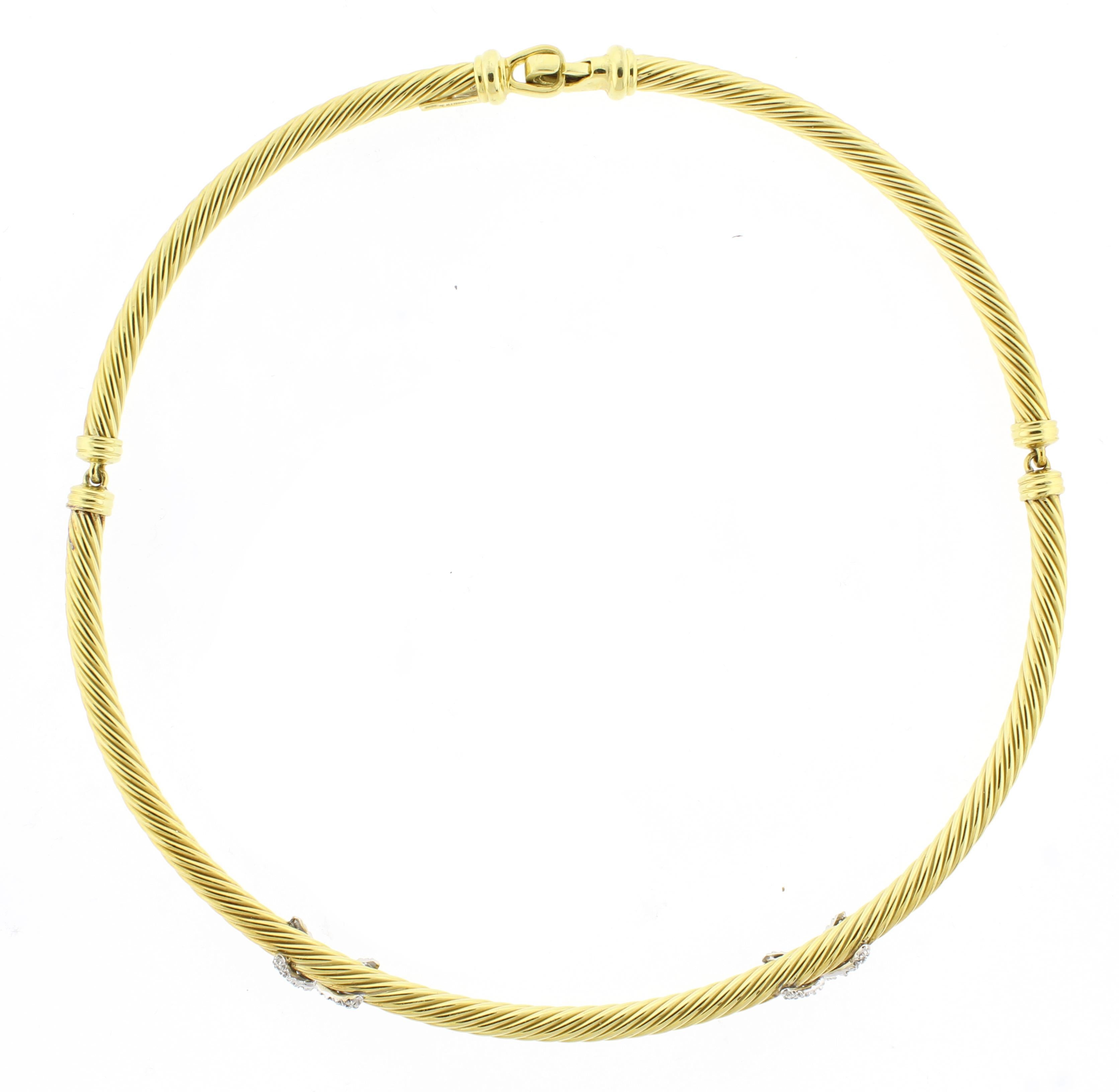 Brilliant Cut David Yurman 18kt Gold Diamond X Cable Necklace For Sale