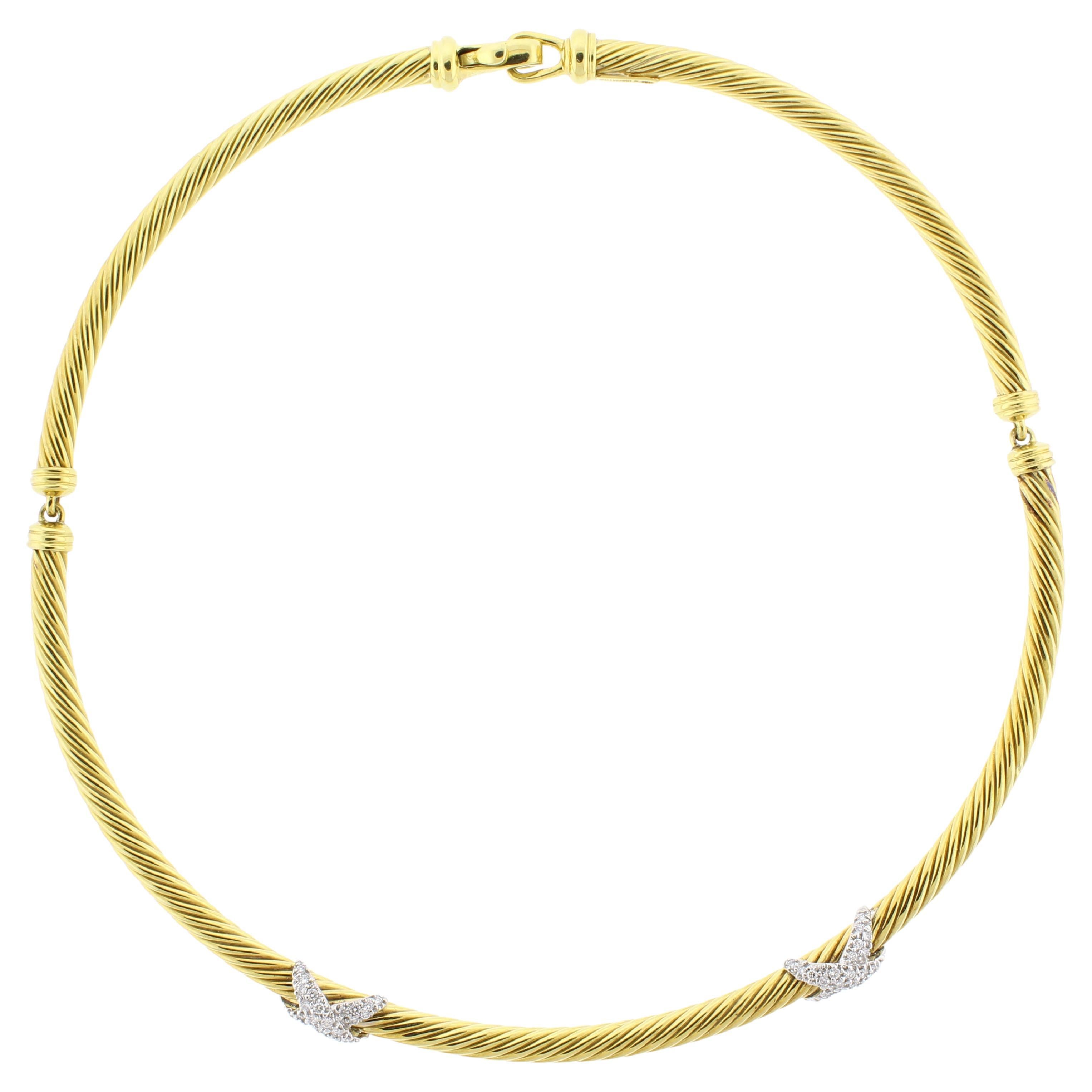 David Yurman 18 Karat Gold Diamant X Kabel-Halskette
