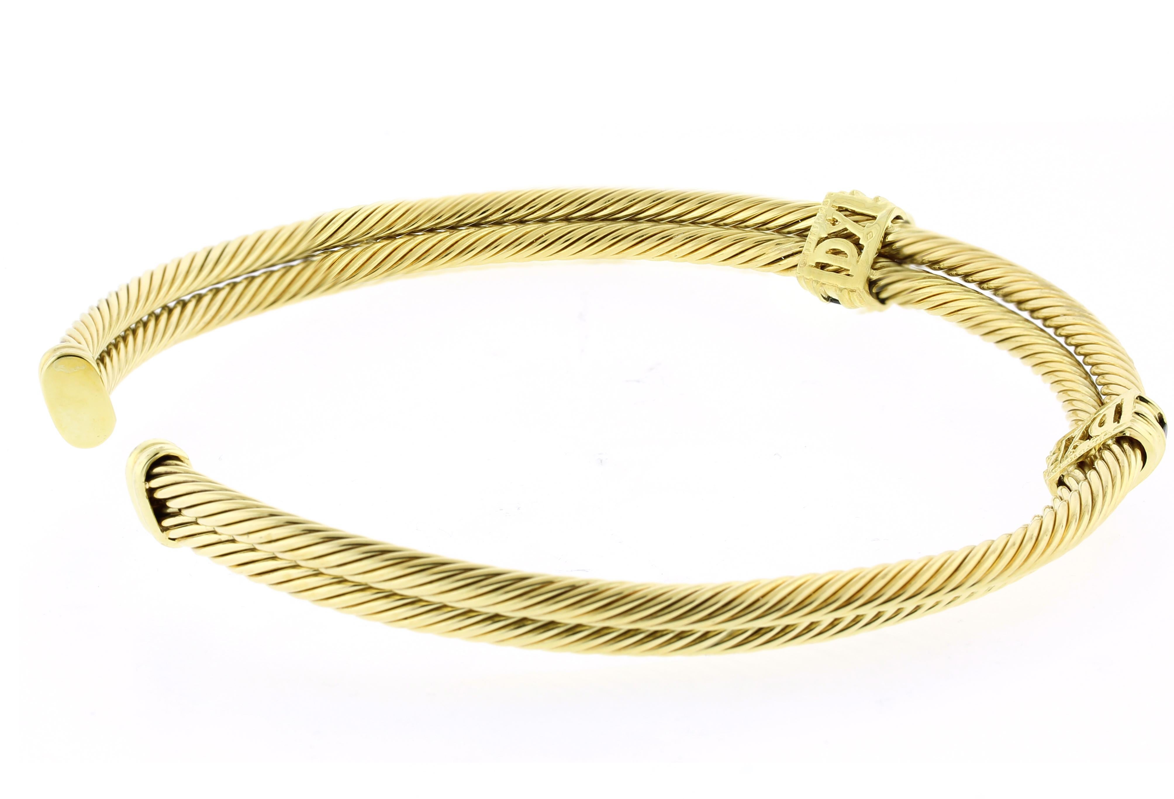 Halskette mit doppeltem Kabelkragen von David Yurman, 18 Karat Gold Saphir (Carréeschliff) im Angebot