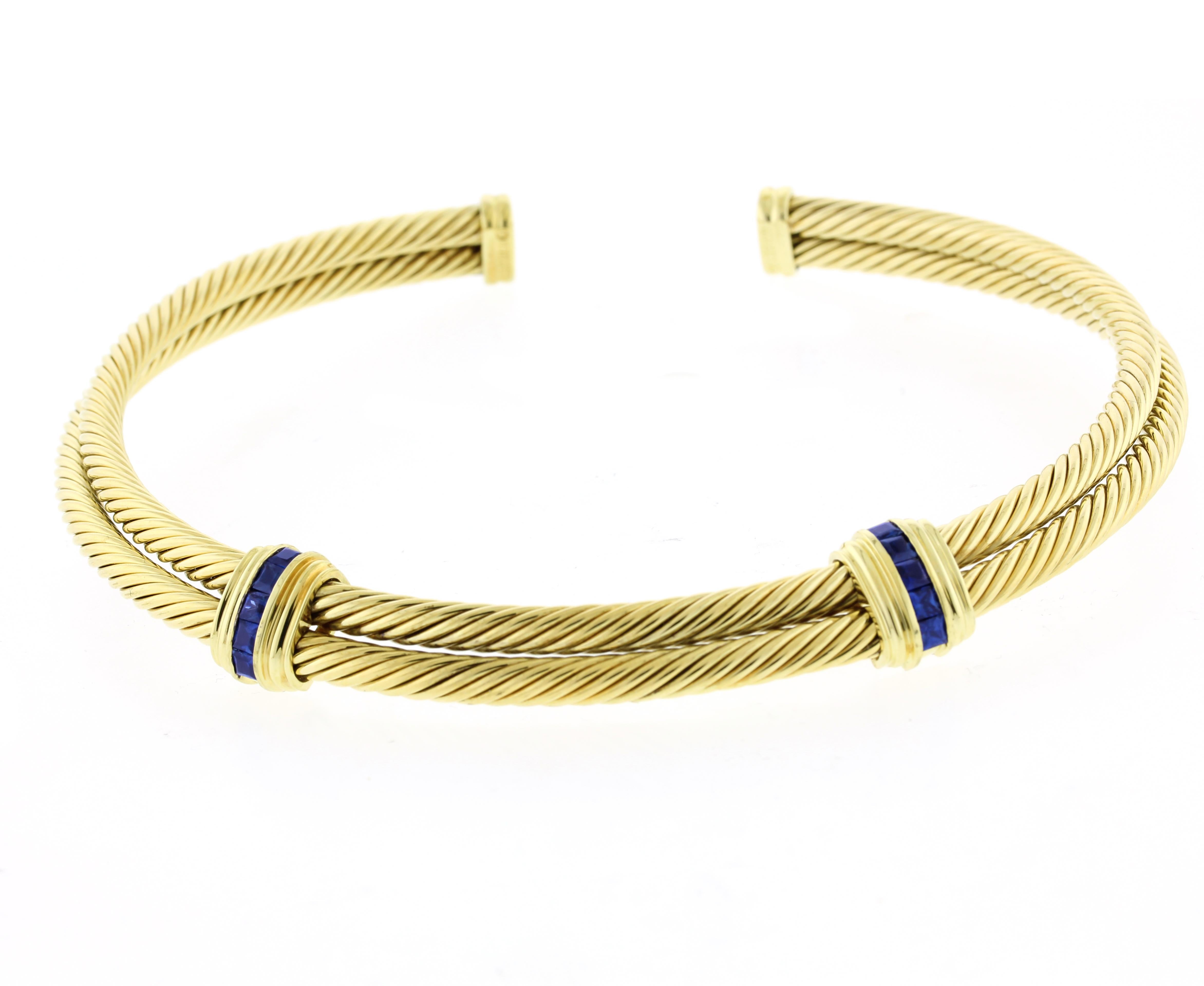 David Yurman 18kt Gold Sapphire Double Cable Collar Necklace In Excellent Condition For Sale In Bethesda, MD